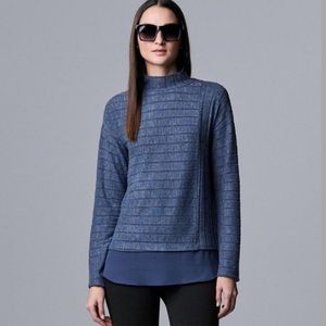 Simply Vera Wang Turtle Neck Blue Tunic Long Sleeve Sweater - Size LARGE